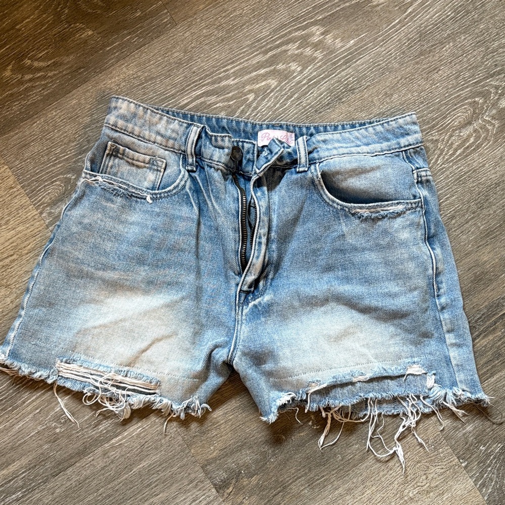 Pink Lily Light Blue Frayed Jean Shorts